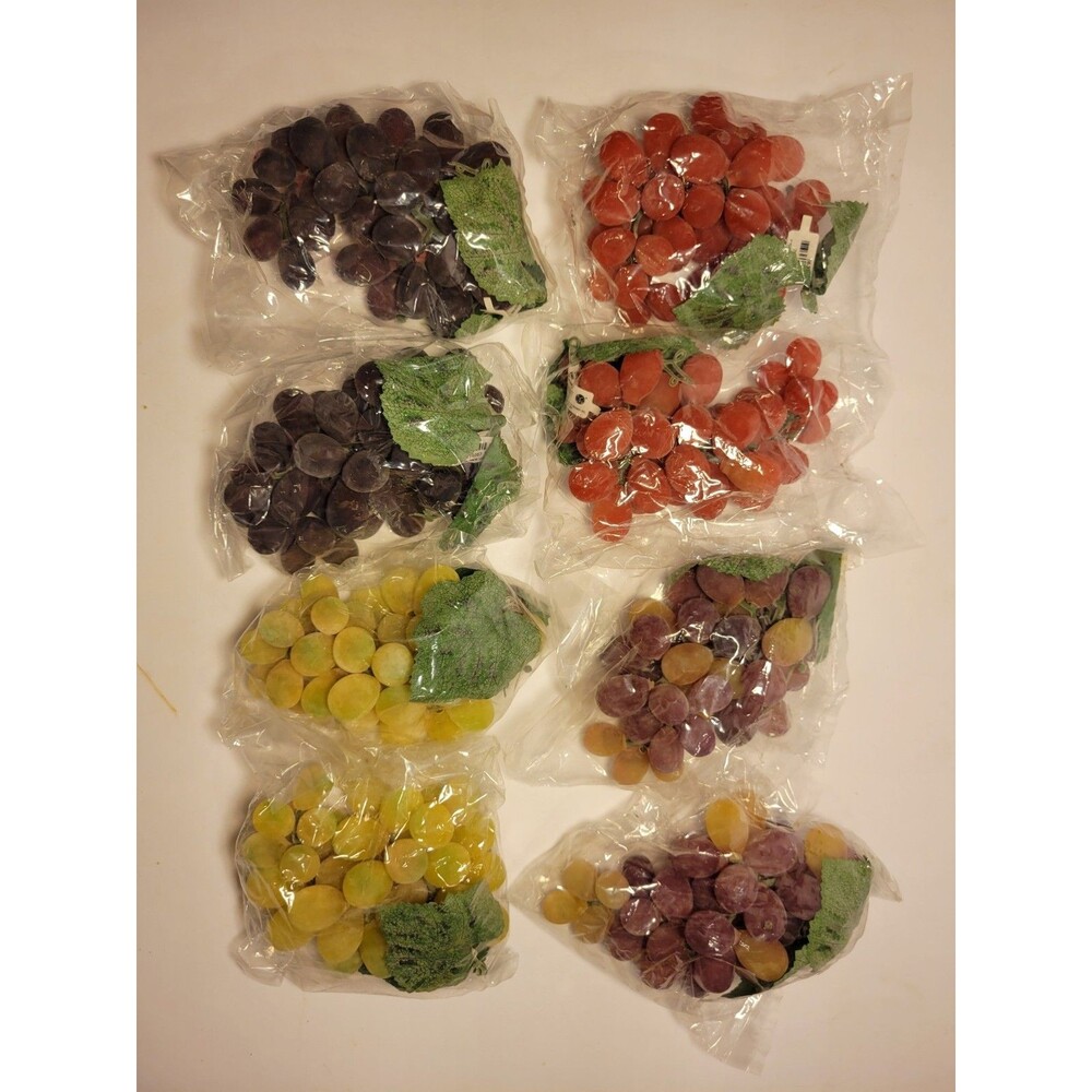 8 Department 56 Rubber Grapes Red Green Purple Vine Decor MCM Fruit Food New